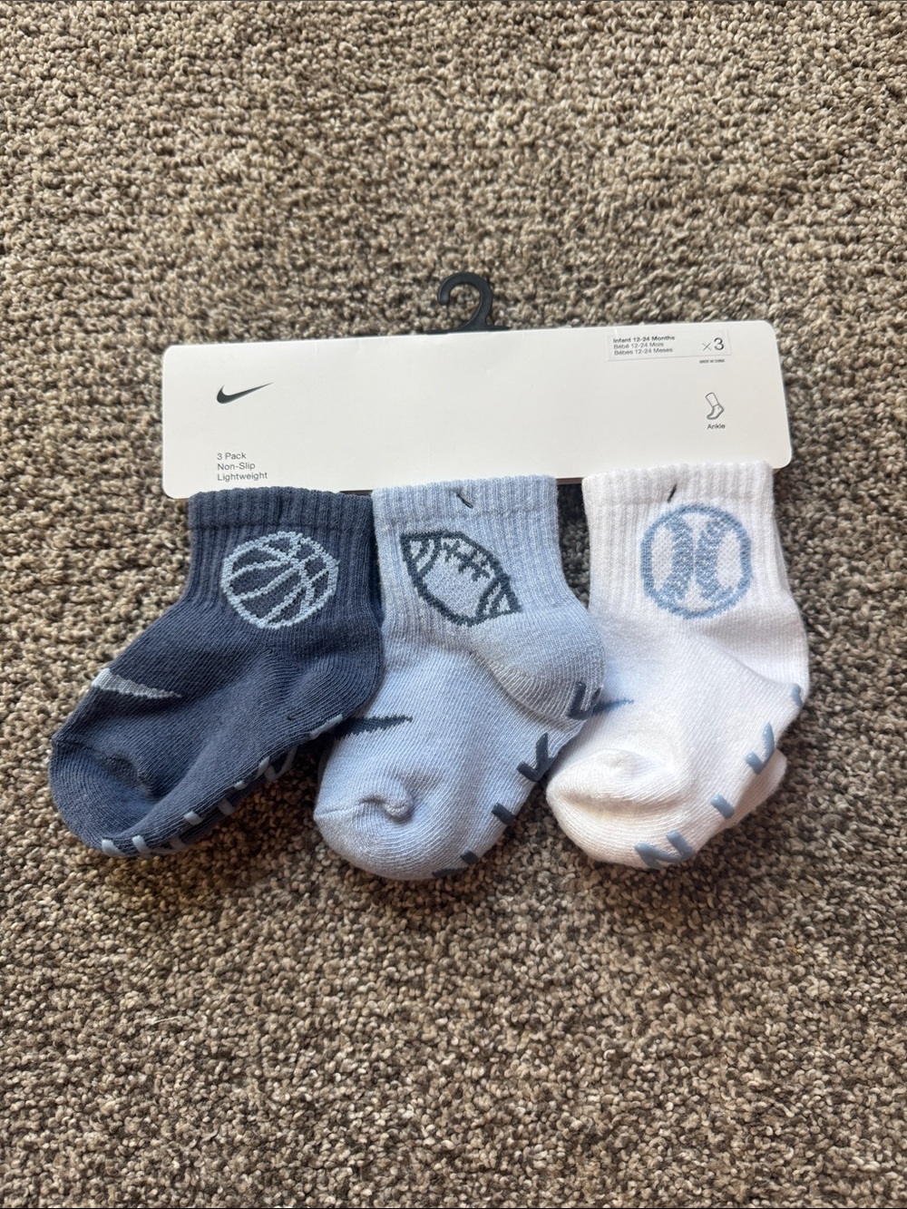 Nike Kids 3-Pack Sports Grip Socks - Navy, Light Blue, White